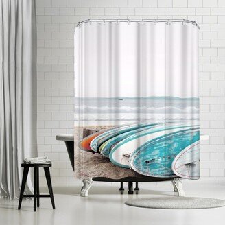 Surfboards Waiting For Surfers by Tanya Shumkina - coastal Shower Curtain