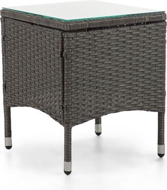 Muse & Lounge Co Zaara Contemporary Compact Wicker and Glass Top Outdoor End Table by M&L Co.