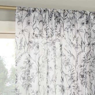 No. 918 Ambree Vintage like Floral Sheer Rod Pocket Curtain Panel - Black/white