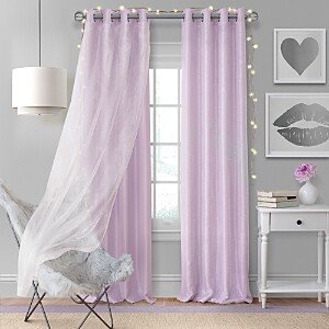 Aurora Kids Room Darkening Layered Sheer Curtain Panel, 52 x 95