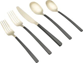 Beacon Two Tone Black-Gold Satin 20-Piece Flatware Set, Service for 4 - Black, Champagne Gold- Tone