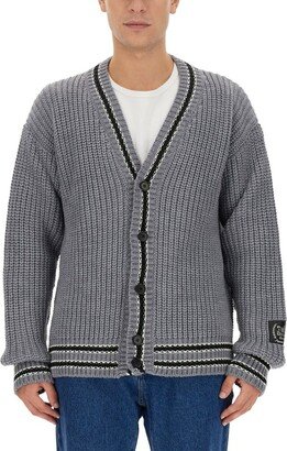 V-Neck Striped-Trim Knitted Cardigan