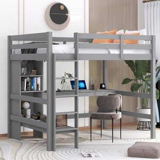 TOSWIN Full Loft Bed with Desk, Shelves