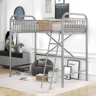 Calnod Twin Size Metal Loft Bed, No Box Spring Needed, Equipped with A Ladder and Safety Guardrail