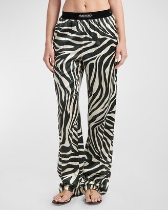 Optical Zebra-Print Silk Pajama Pants