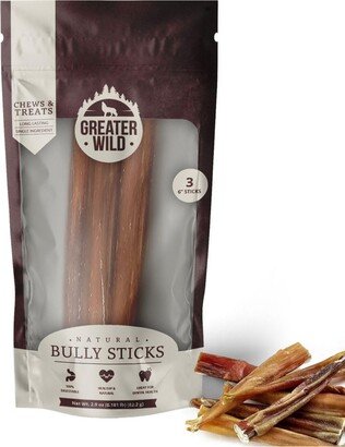 Greater Wild 6 Single-Ingredient Beef Bully Sticks, All-Natural Dog Treats - 3 Sticks