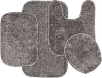 4pc Traditional Nylon Washable Bathroom Rug Set Gray