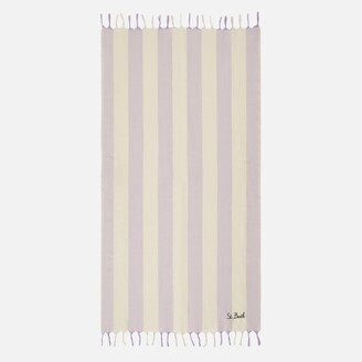 Fouta Lightweight With White And Lilac Stripes