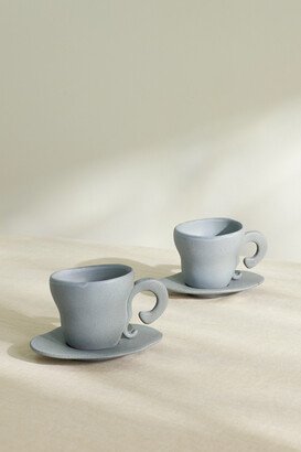 Spill The Tea Set Of Two Stoneware Teacups And Saucers - Gray