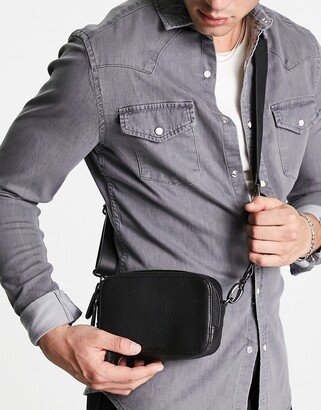 leather cross-body camera bag in black-AA