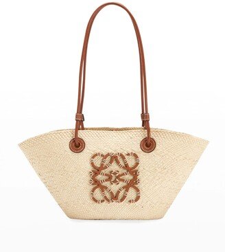 x Paula's Ibiza Anagram Small Straw Basket Tote Bag