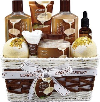 Lovery Bath and Body Gift Basket -Vanilla Coconut Home Spa - 9pc Set