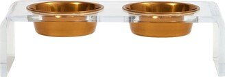 Hiddin Small Clear Double Bowl Pet Feeder With Gold Bowls