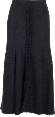 Del Core High-Waist A-Line Frayed Midi Skirt