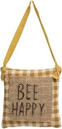 Bee Happy Mustard Check and Burlap Pillow Hanger - H - 4.00 in. W - 1.50 in. L- 4.00 in.