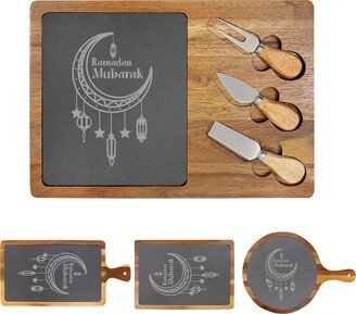 Ramadan Mubarak Crescent Moon Cheese Board | Wood + Slate Charcuterie Boards Platter Unique Eid Gift