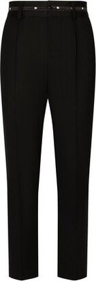 Stretch wool pants with branded waistband