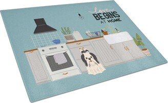 CK7792LCB Black White Shih Tzu Kitchen Scene Glass Cutting Board