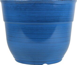 Garden Elements Glazed Brushed Happy Large Plastic Planter Dark Blue 15 Inch