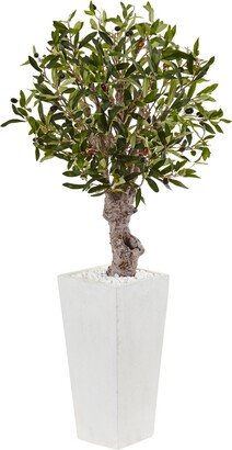 3.5' Olive Artificial Tree in White Tower Planter