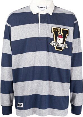 CHOCOOLATE Stripe-Pattern Long-Sleeve Polo Top