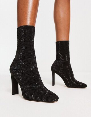 Delylah rhinestone heeled ankle boots in black