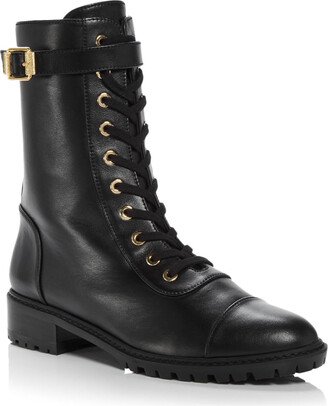 Thalia Womens Leather Ankle Combat & Lace-up Boots