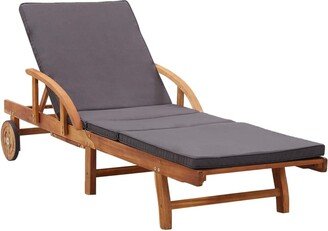 Sun Lounger with Cushion Solid Acacia Wood