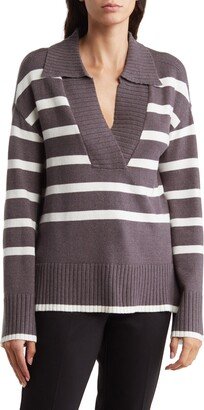 V-Neck Collar Stripe Sweater