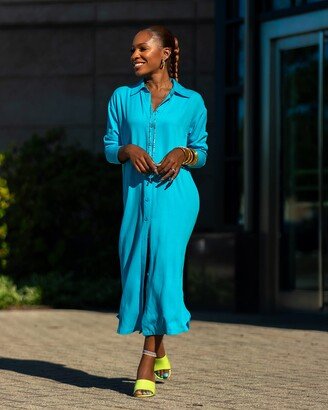 Women's Blue Button Down Shirt Dress by @victoriouslogan