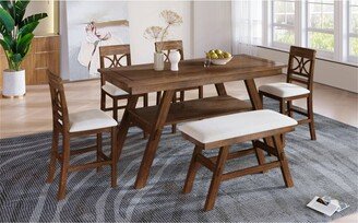 TONWIN 6-Piece Wood Counter Height Dining Table Set with Bench and 4 Chairs
