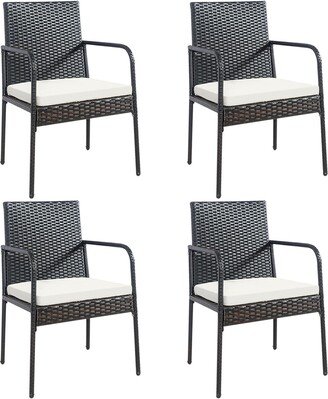 4 Pieces Patio Wicker Rattan Dining Set with Comfy Cushions