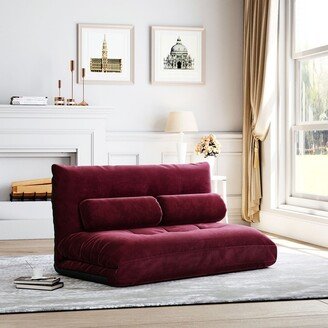 NOVABASA Double Folding Chaise Lounge Sofa Floor Couch and Sofa with Two Pillows