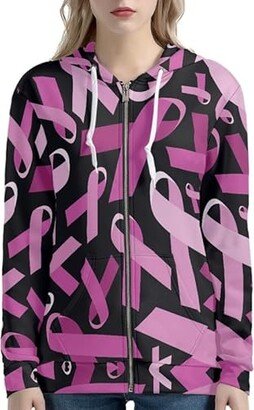 Jndtueit Breast Cancer Awareness Women's Full-Zip Hoodie Sweatshirt