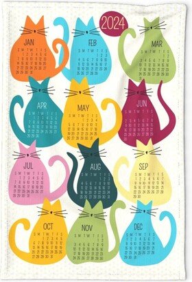 Retro Cats Tea Towel - Bohemian Cat Calendar By Luciafontes 2024 Linen Cotton Canvas Spoonflower