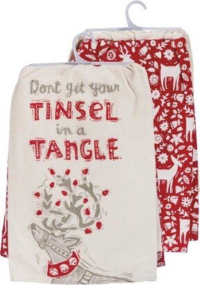 Decorative Towel Tinsel Tangle Dish Towels Set/2 - Set Of Two Kitchen Towels 28 Inches - Reindeer - 36158 - Cotton - Multicolored