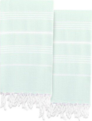 2pc Turkish Cotton Lucky Pestemal Beach Towel Aqua/White