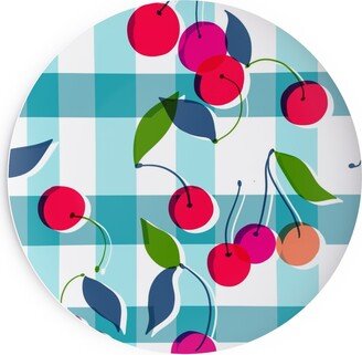 Salad Plates: Cherry Gingham - Blue Salad Plate, Blue