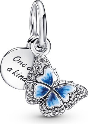 Cubic Zirconia Blue Butterfly Quote Double Dangle Charm