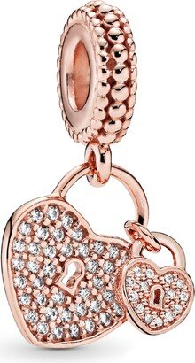 Cubic Zirconia Pave Heart Padlocks Dangle Charm