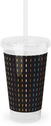 Travel Mugs: Soda Nation Stripes - Dark Multi Acrylic Tumbler With Straw, 16Oz, Black