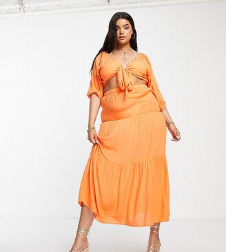 Esmee Curve Esmee Plus Exclusive tiered maxi skirt in orange - part of a set