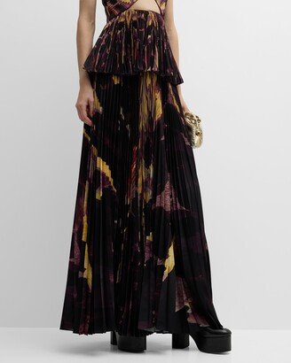 Lemna Abstract-Print Pleated Maxi Skirt