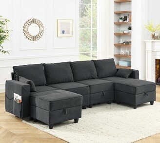 RASOO Corduroy Velvet Modular Sectional Sofa Couch, 6 Storage Seat