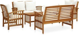 5 Piece Patio Lounge Set with Cushions Solid Acacia Wood