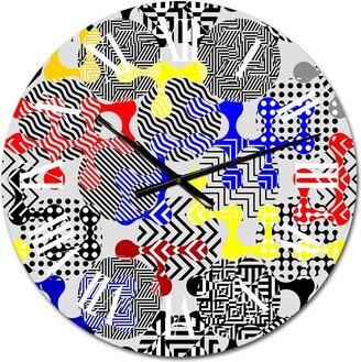 Designart 'Geometric Modern Pattern In Blue Yellow And Red' Modern wall clock