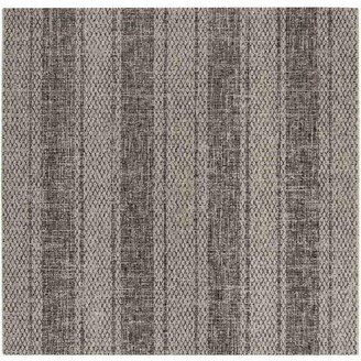 Courtyard Light Gray and Black 6'7 x 6'7 Sisal Weave Square Outdoor Area Rug