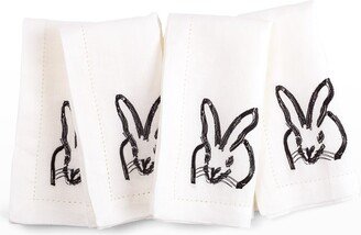 Hunt Slonem Black Painted Bunny Embroidered Linen Dinner Napkin, 20Sq.