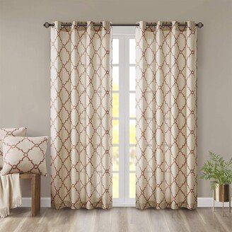 Gracie Mills Saratoga Basketweave Beige Ground Spice Fretwork Print Window Curtain, 50x63, Silver Grommet Top