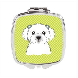 BB1270SCM Checkerboard Lime Green Maltese Compact Mirror, 2.75 x 3 x .3 In.